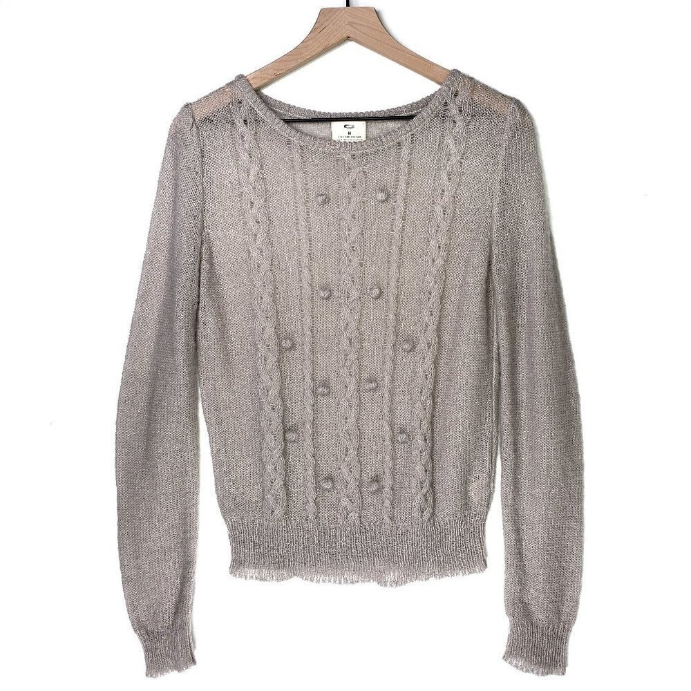 Pins & Needles Anthro Loose Knit Pom Pom Sweater Sz M Taupe Anthropologie